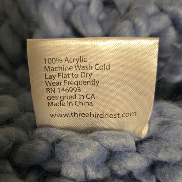 Three Bird Nest Blue Infinity Large Knit Scarf/Shall with Matching Beanie Hat - Picture 3 of 6